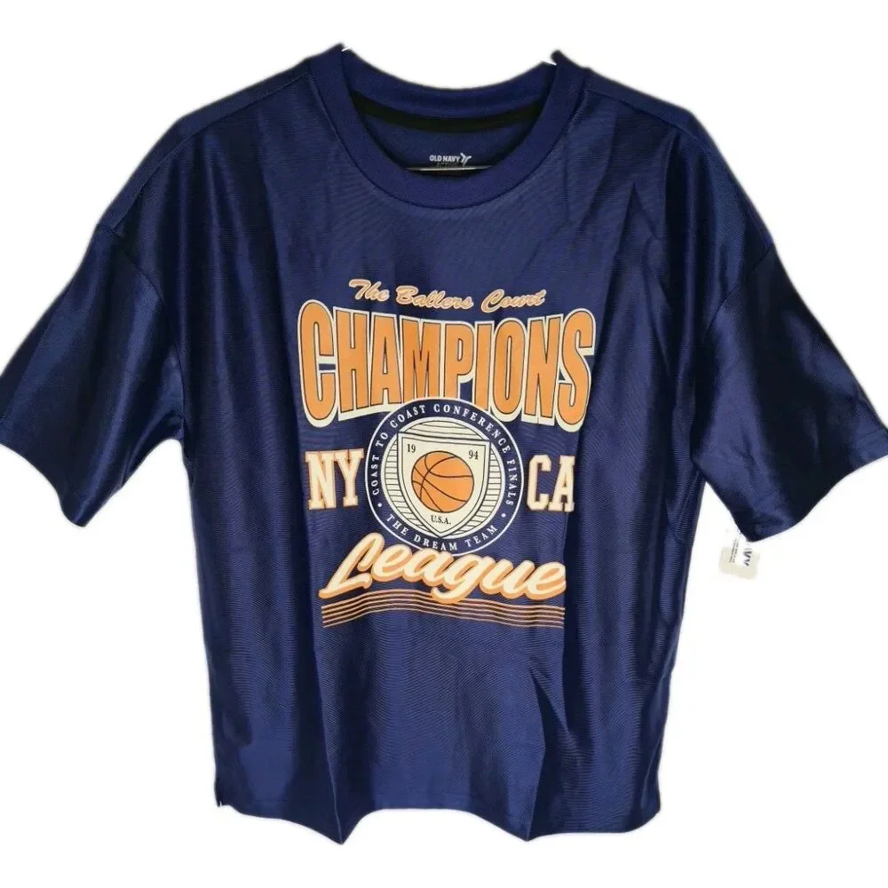 Old Navy ACTIVE Boys Blue Basketball Champions League Graphic T-Shirt NWT 10. 12